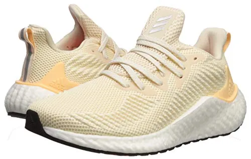 adidas Women's Alphaboost Running Shoe, Ecru Tint/Silver Metallic/Glow Orange, 9.5 M US