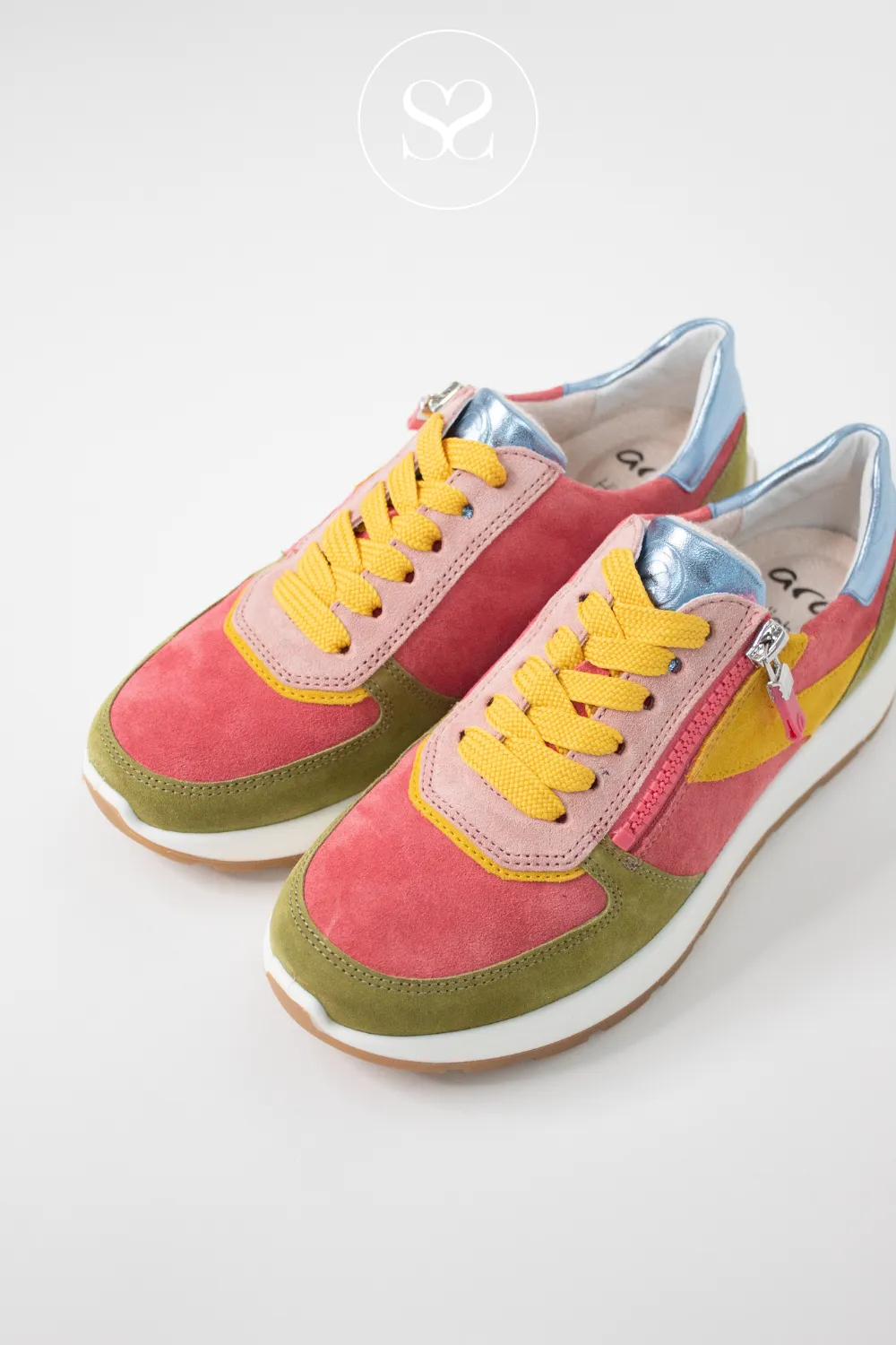 ARA 12-25112 MULTI COLOURED SUEDE WEDGE TRAINERS