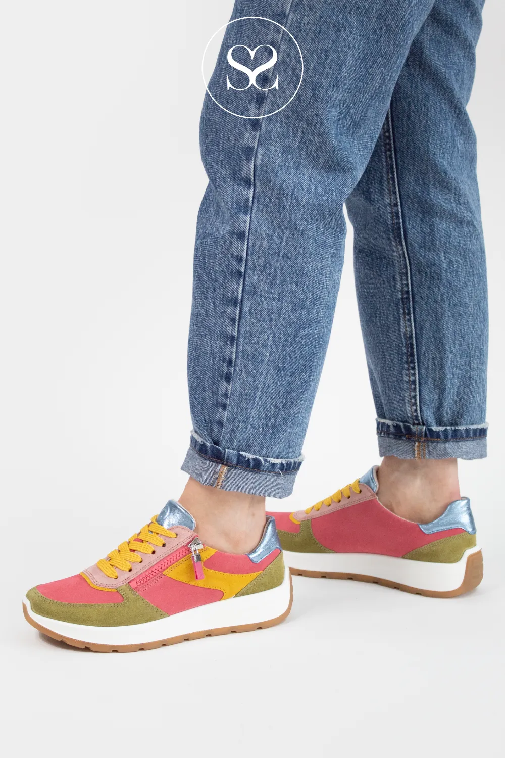 ARA 12-25112 MULTI COLOURED SUEDE WEDGE TRAINERS