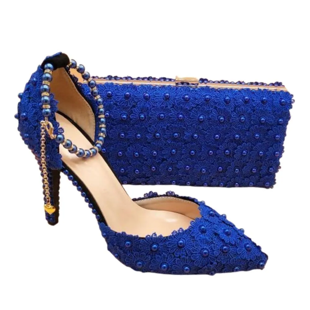 BAYA Women's Fashion Elegant Yellow Flower Lace Design Wedding Shoes with Matching Handbag