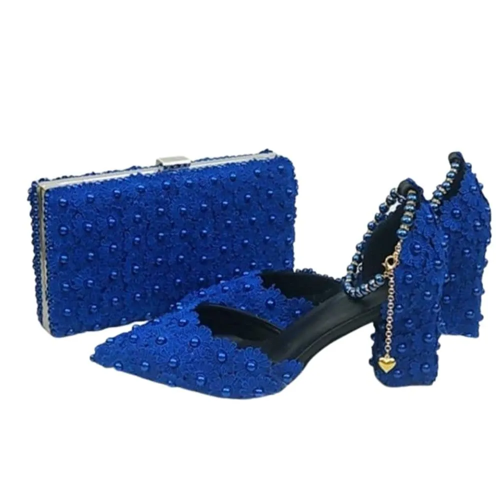 BAYA Women's Fashion Elegant Yellow Flower Lace Design Wedding Shoes with Matching Handbag