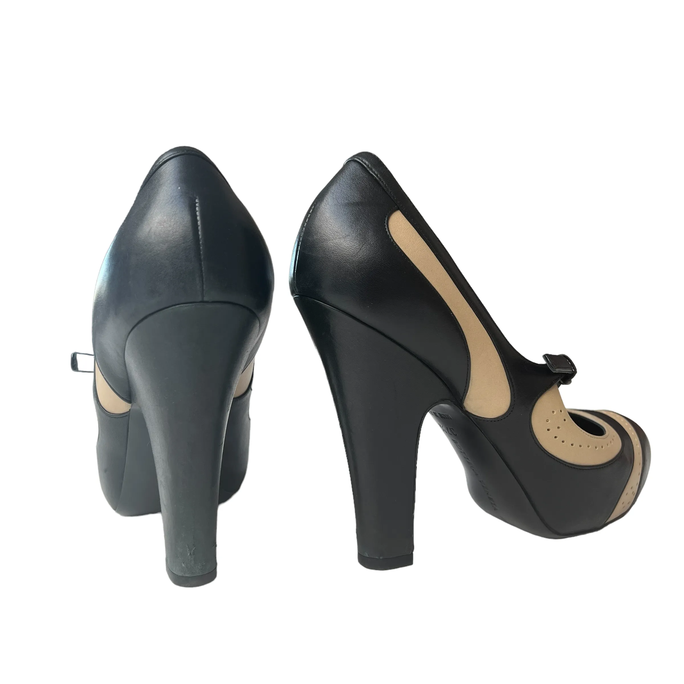Black & Beige Mary Jane Heels - 7.5