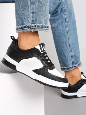 Black Colour Block Lace Up Fashion Trainers