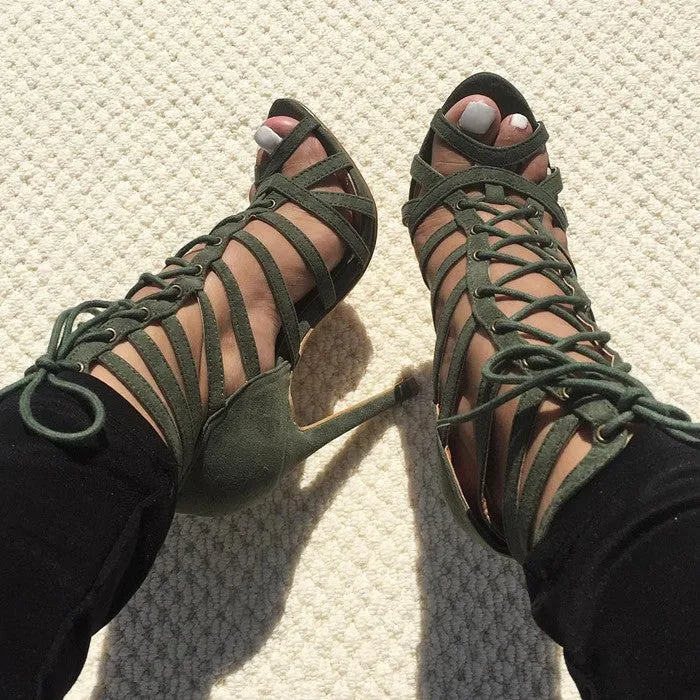 Cage Lace Up Single Sole Heels