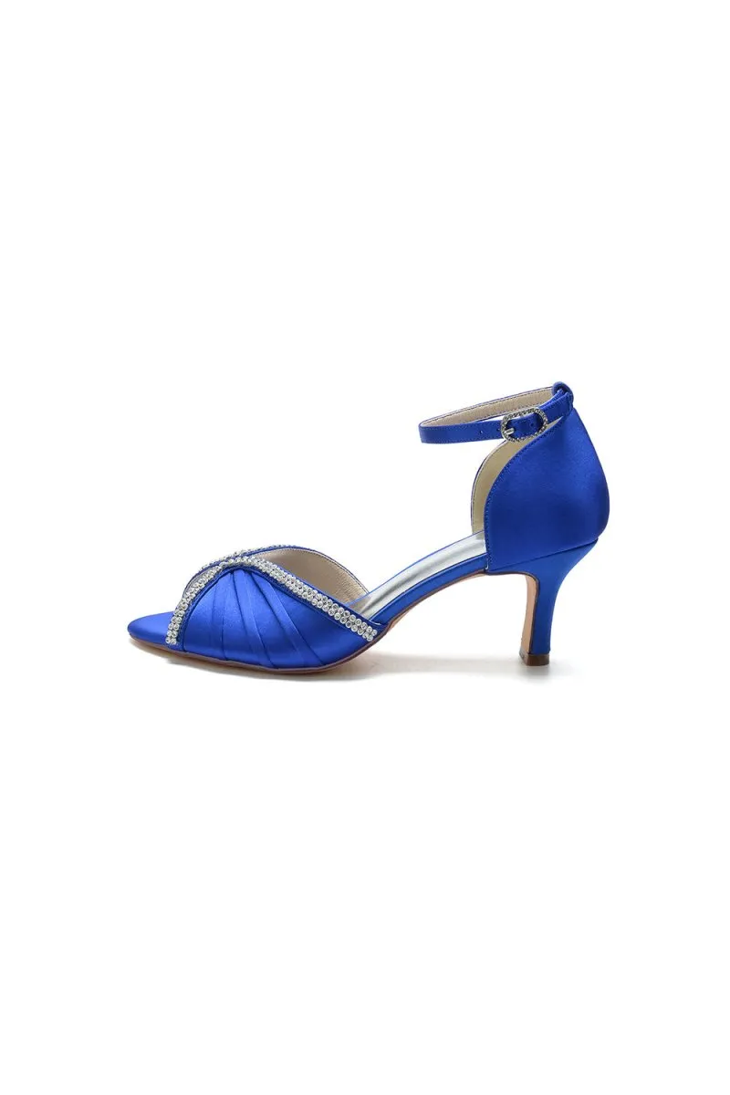 Elegant Rayel Blue Satin Pump with Rhinestone Accents