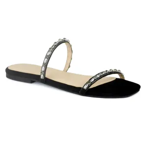 Embellished Flat Slides in Black