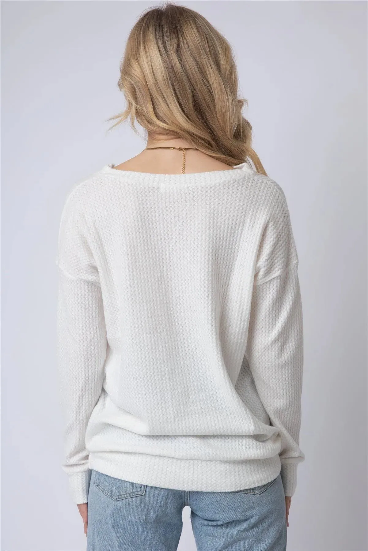 Flannel Textured Crisscross Strap Detail V-Neck Top