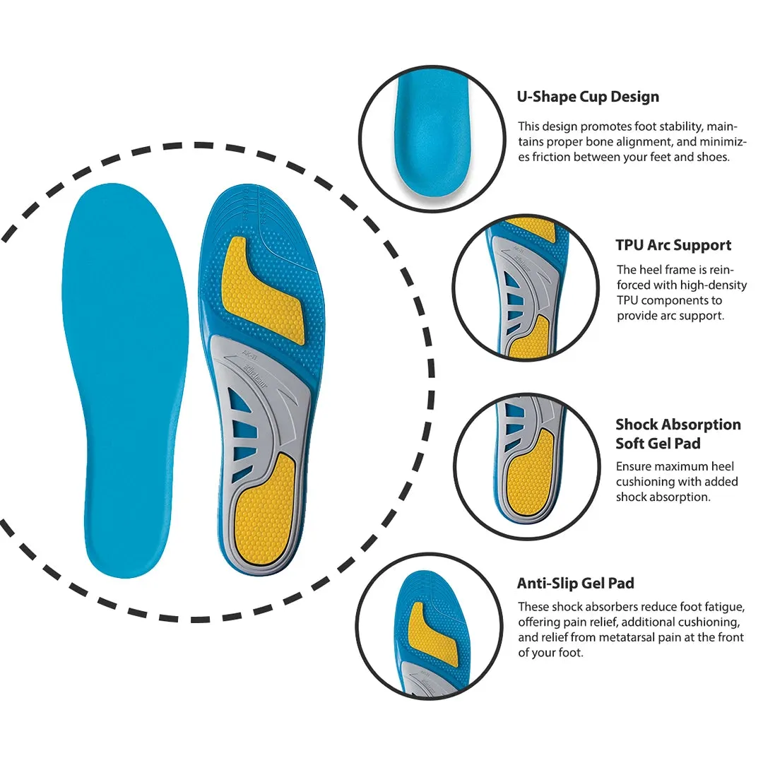 Gel Insoles Sports Everyday Active Comfort Shoe Inserts