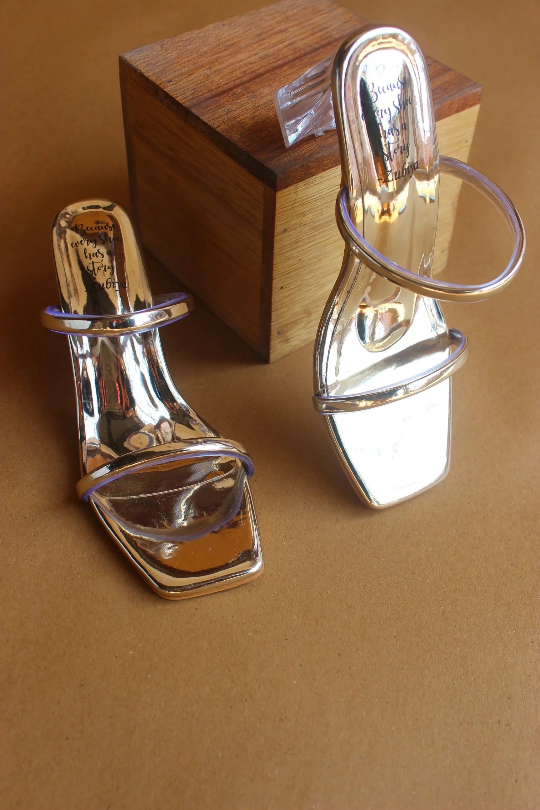 Golden mettalic double strappy heel