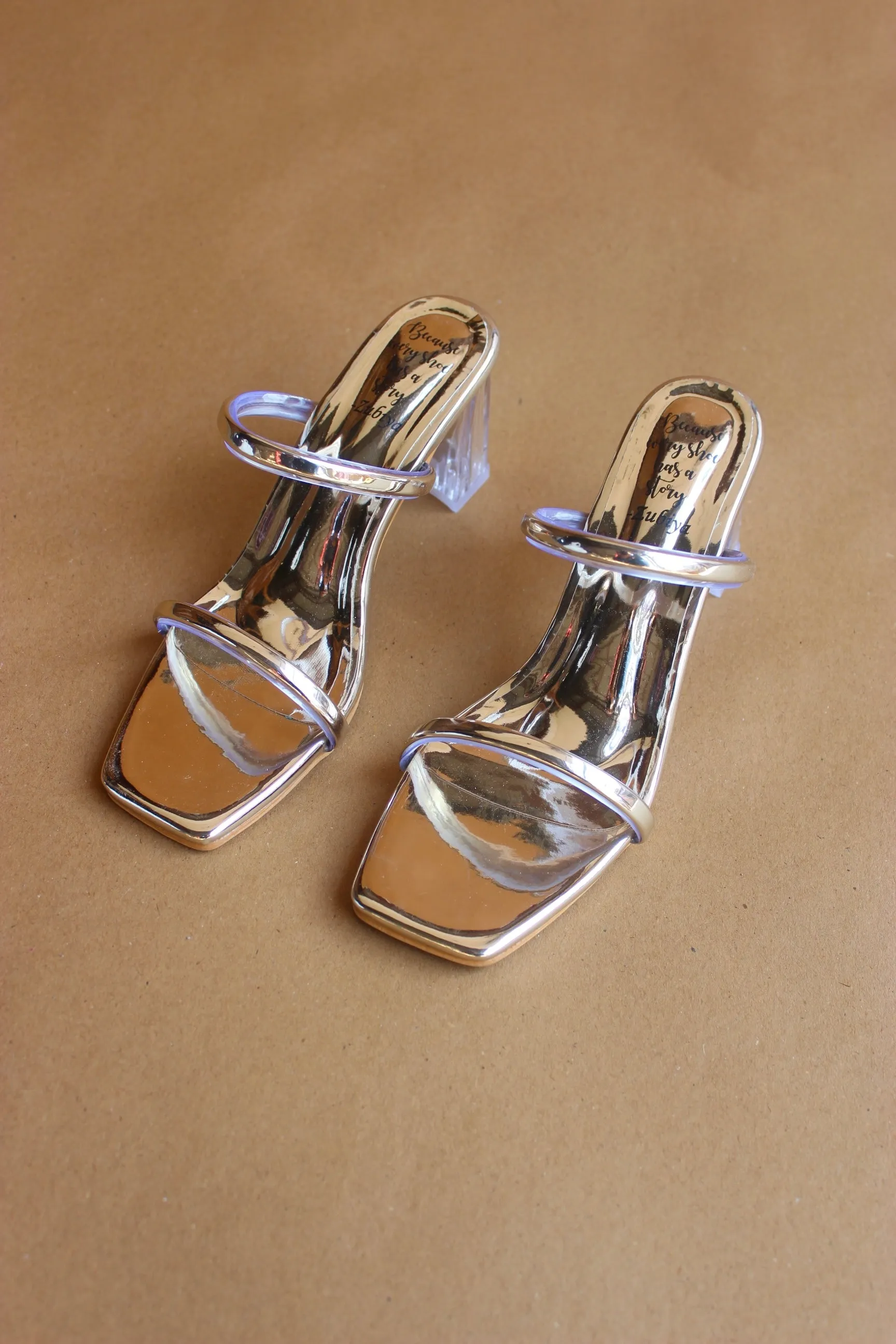 Golden mettalic double strappy heel