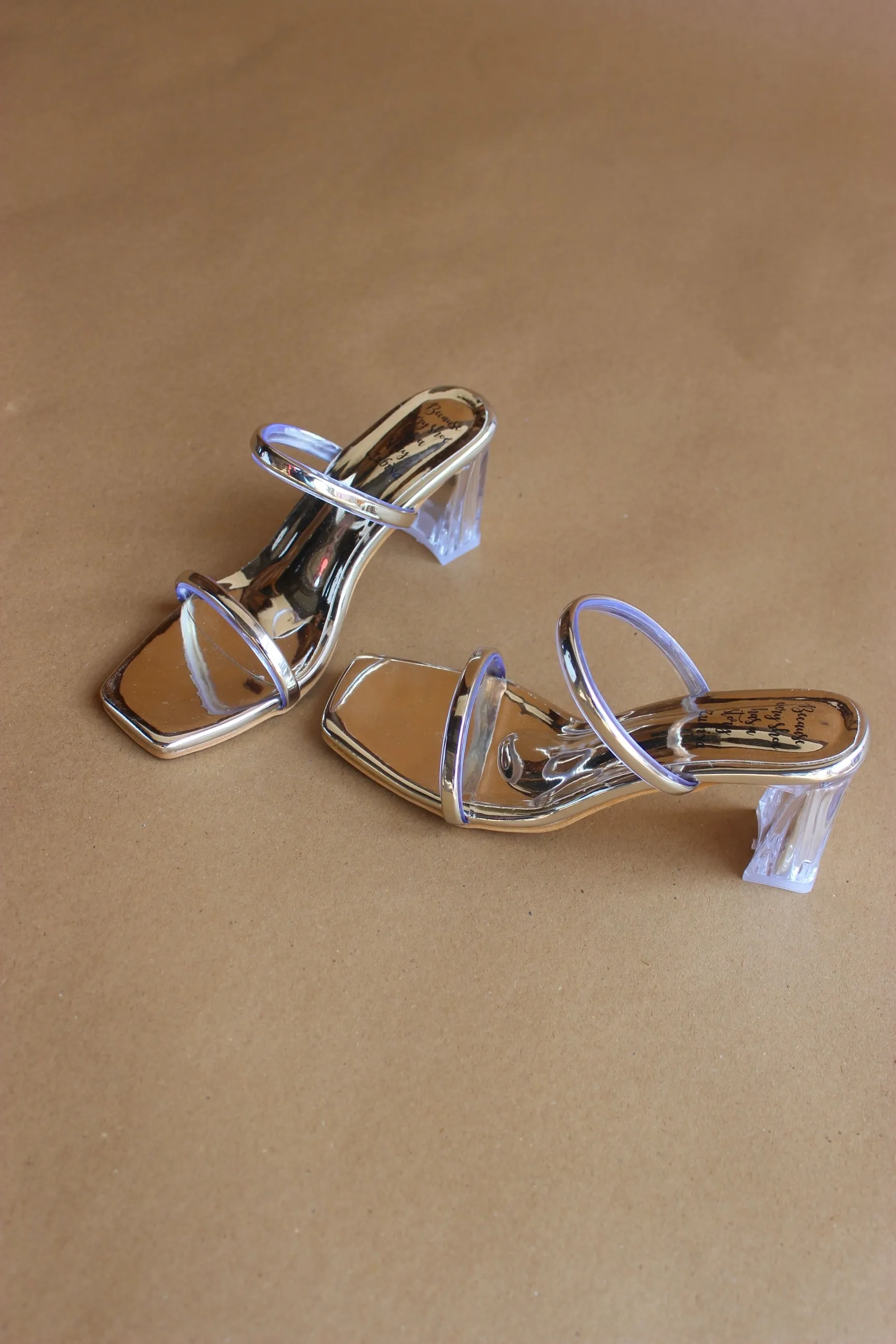 Golden mettalic double strappy heel