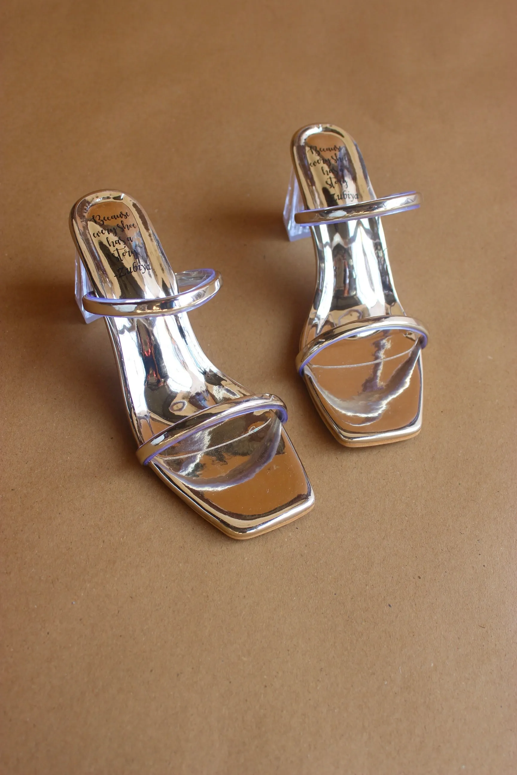 Golden mettalic double strappy heel
