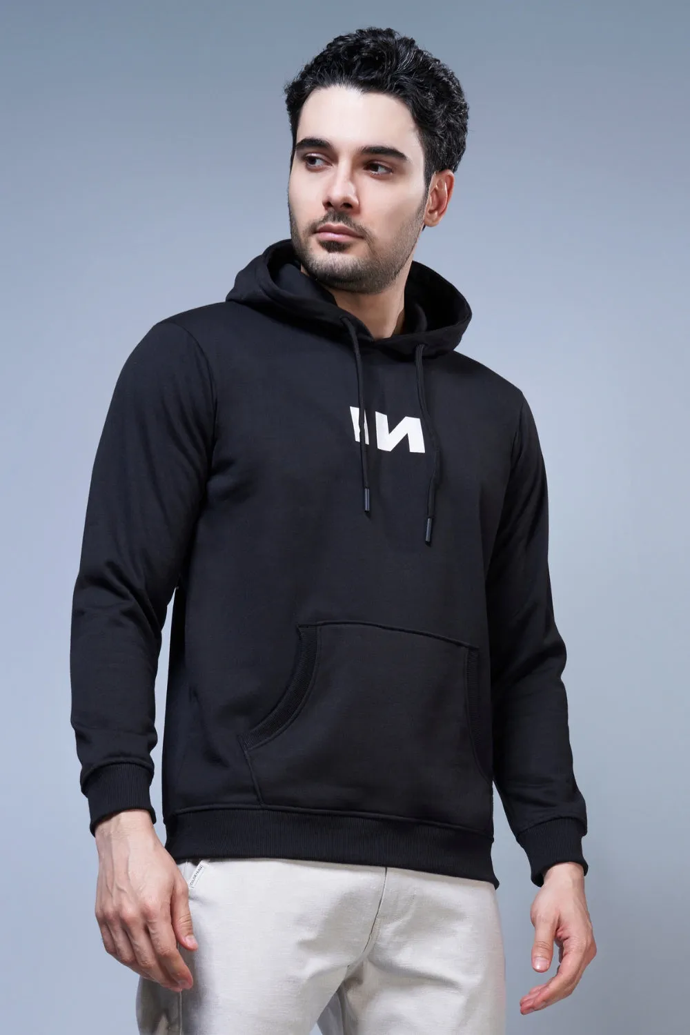 Instinct Printed Black Hoodie