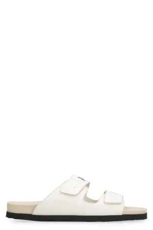 Men's Leather Slides With Logo in White | Size 42 | PMIH004S23LEA001 Color 0361