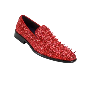 Men's Red Spikes Shoes Loafers Tuxedo Slip On Dress Shoes