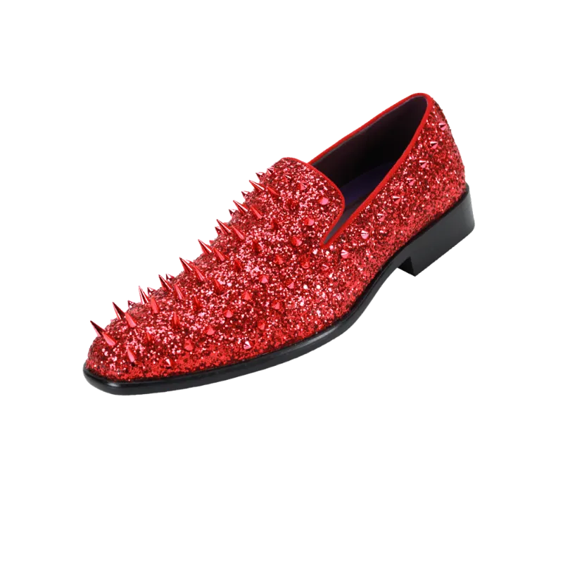 Men's Red Spikes Shoes Loafers Tuxedo Slip On Dress Shoes