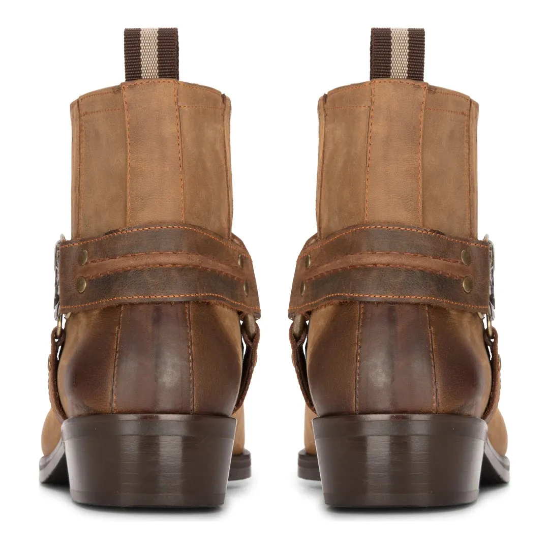 Mens Western Cowboy Boot Vintage Square Toe Country Hunting Hiking Real Leather Riding Bikers