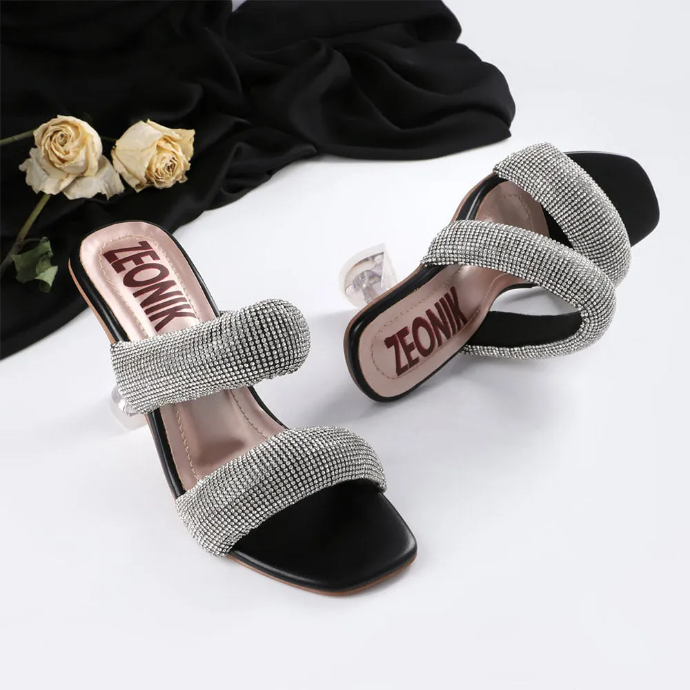 Multi Daimond Strip Black Sandel