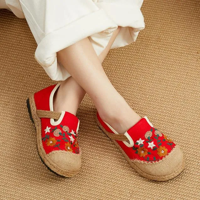 Retro floral embroidery espadrille loafers