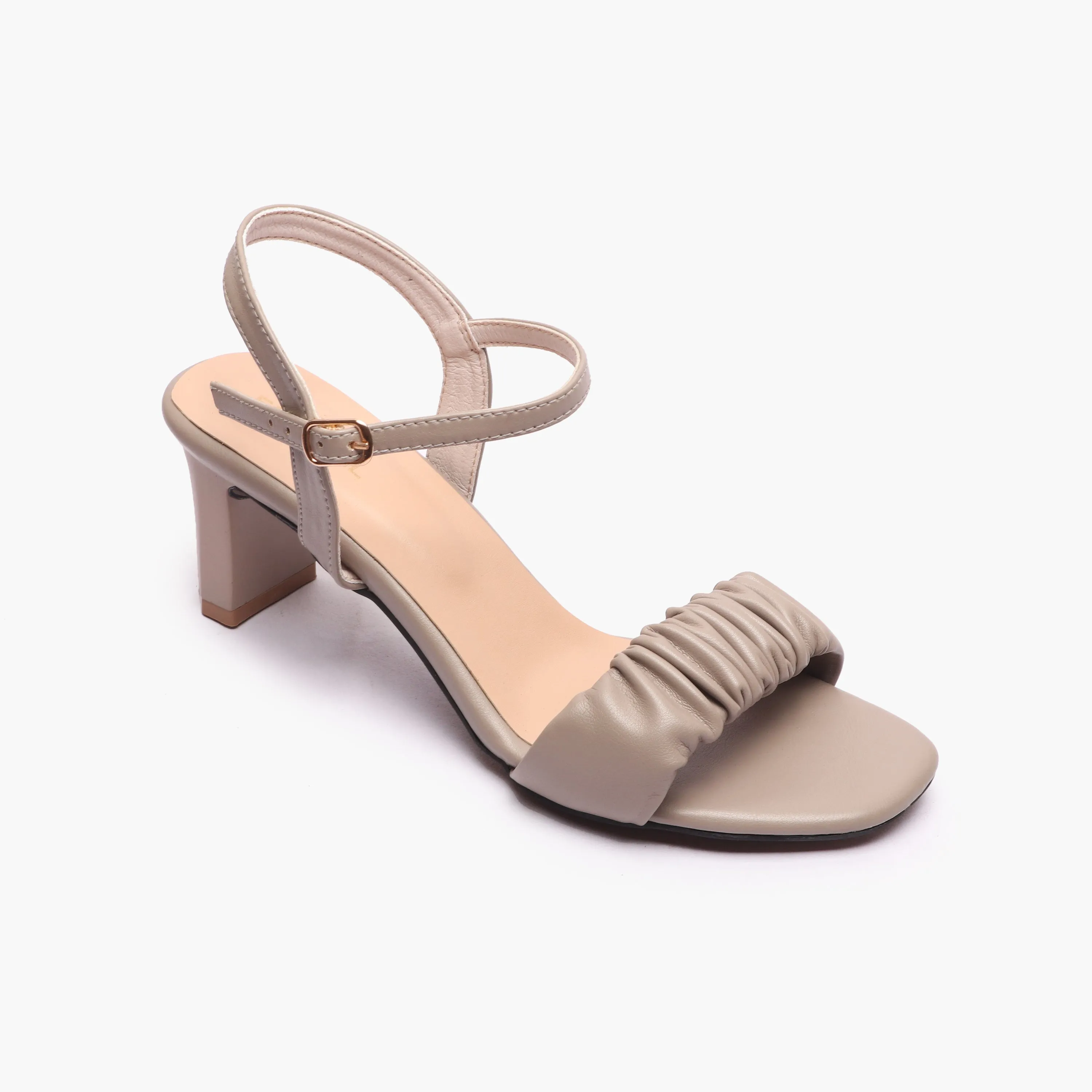 Ruched Block Heel Sandals