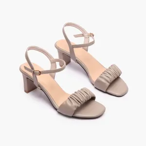 Ruched Block Heel Sandals
