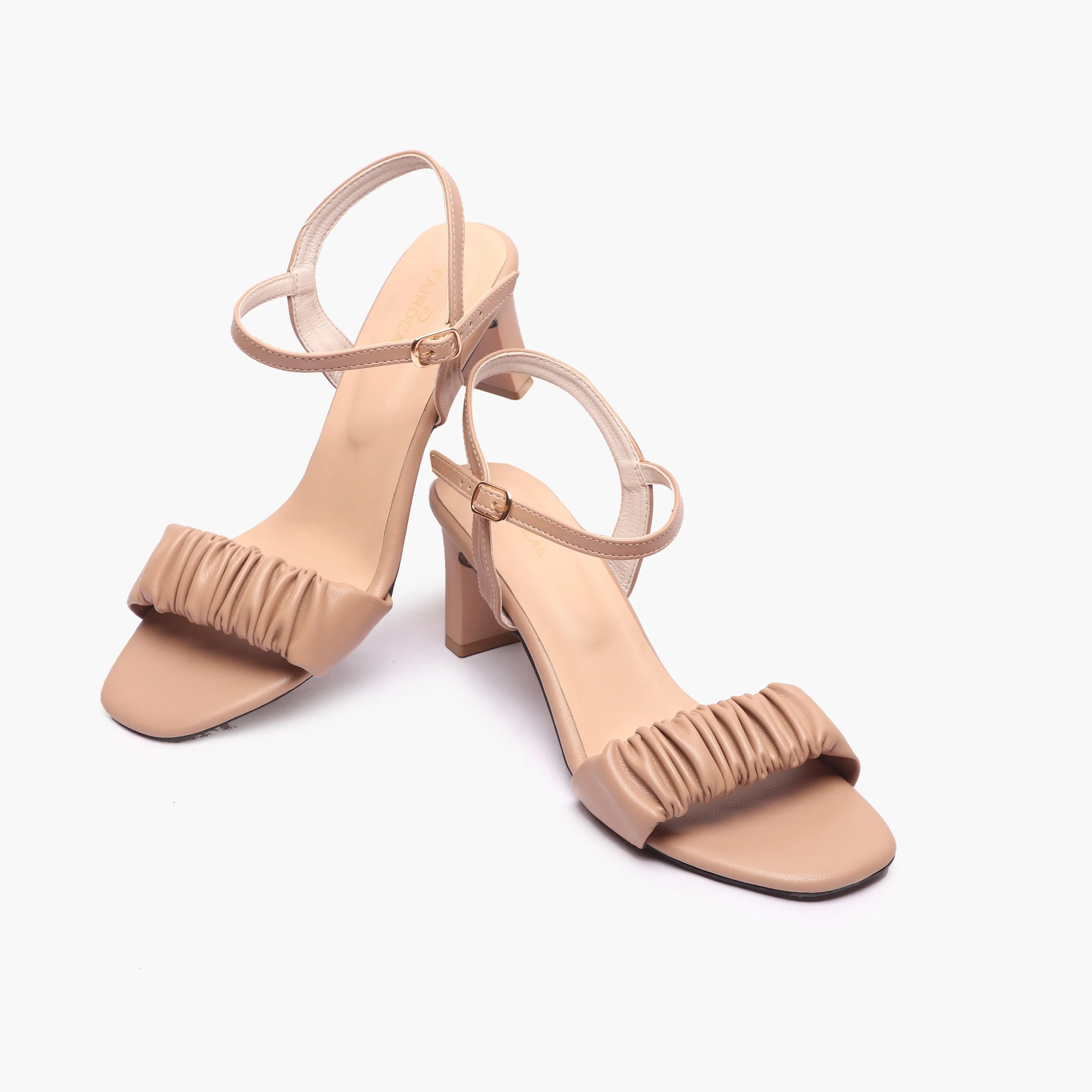 Ruched Block Heel Sandals