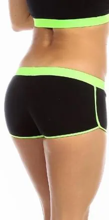Sexy Neon Trim Fit Super Set Low Rise Athletic Gym Shorts - Black/Neon Green