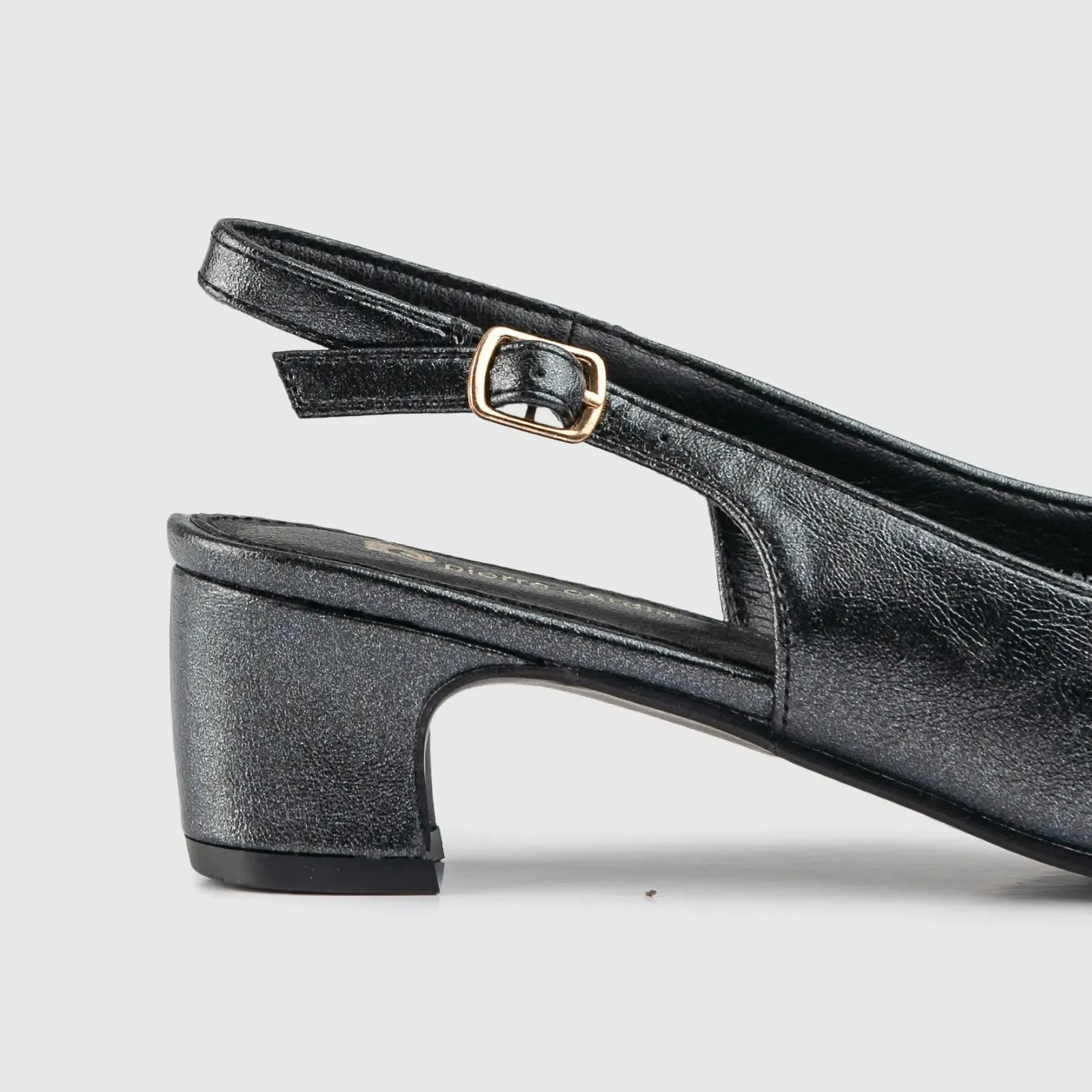 Sling Back Block Heel Court Black 10532