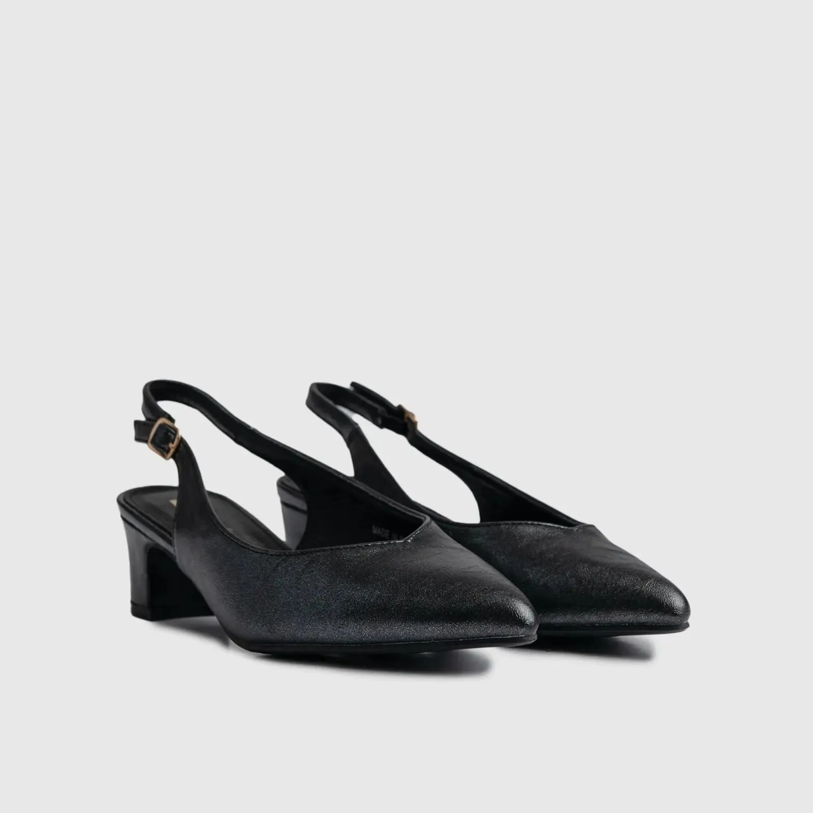 Sling Back Block Heel Court Black 10532