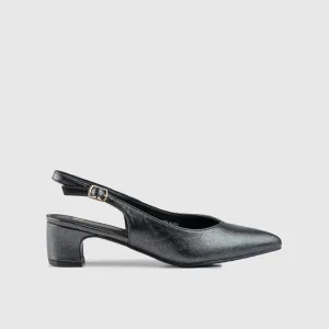Sling Back Block Heel Court Black 10532