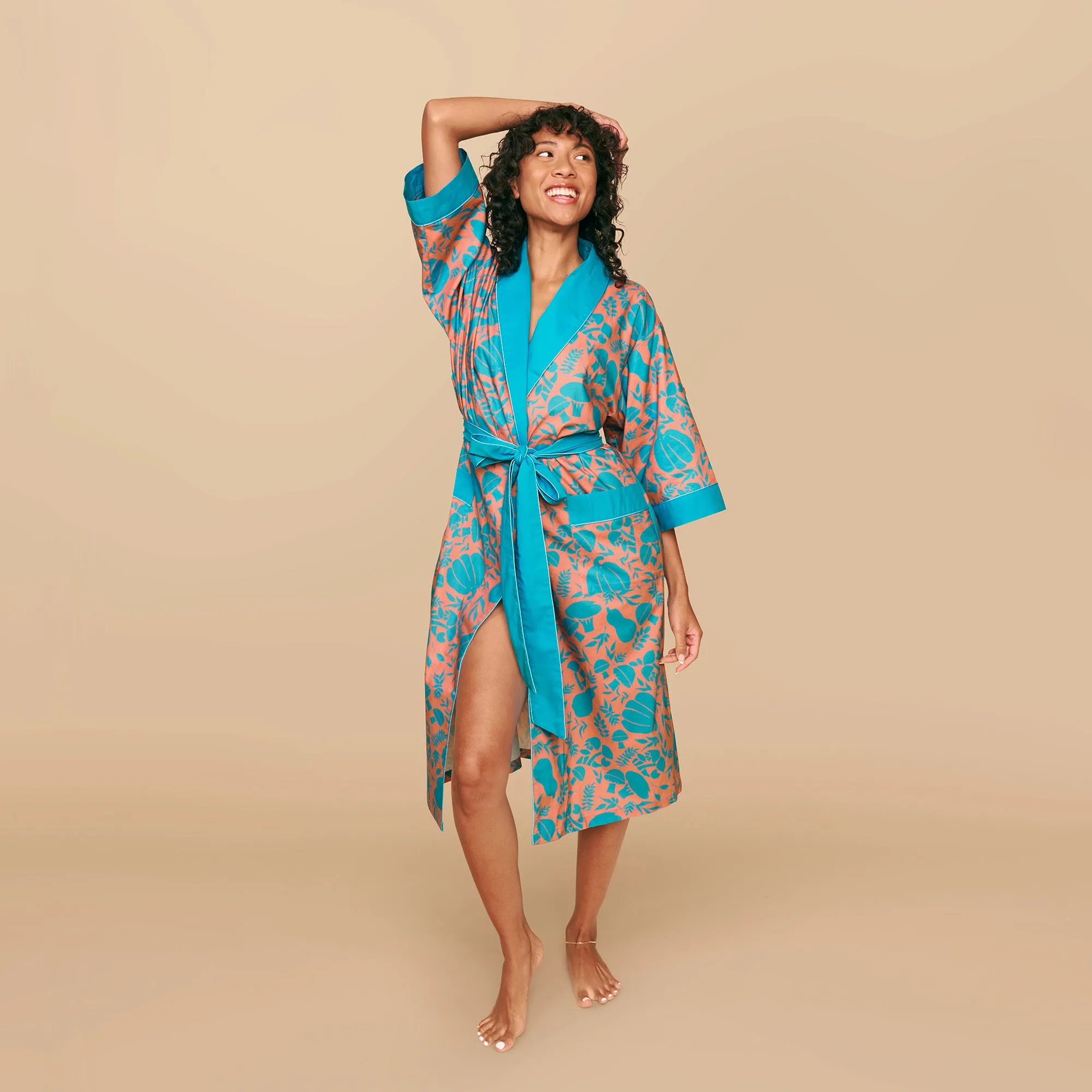 Veg Out Garden Robe in Ocean Salmon