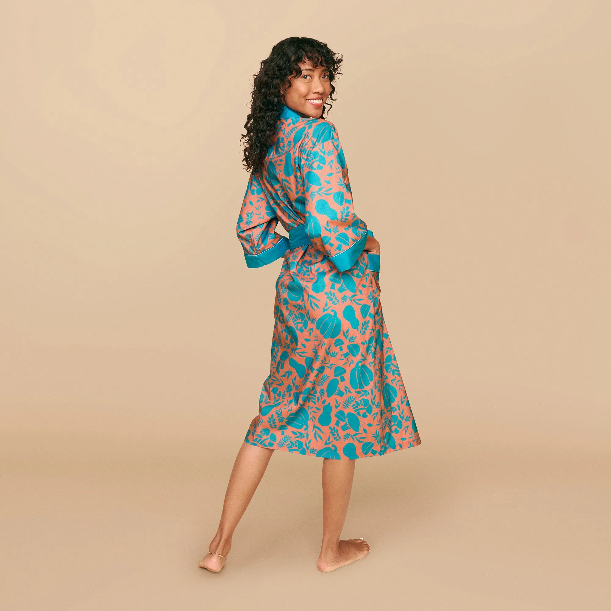 Veg Out Garden Robe in Ocean Salmon