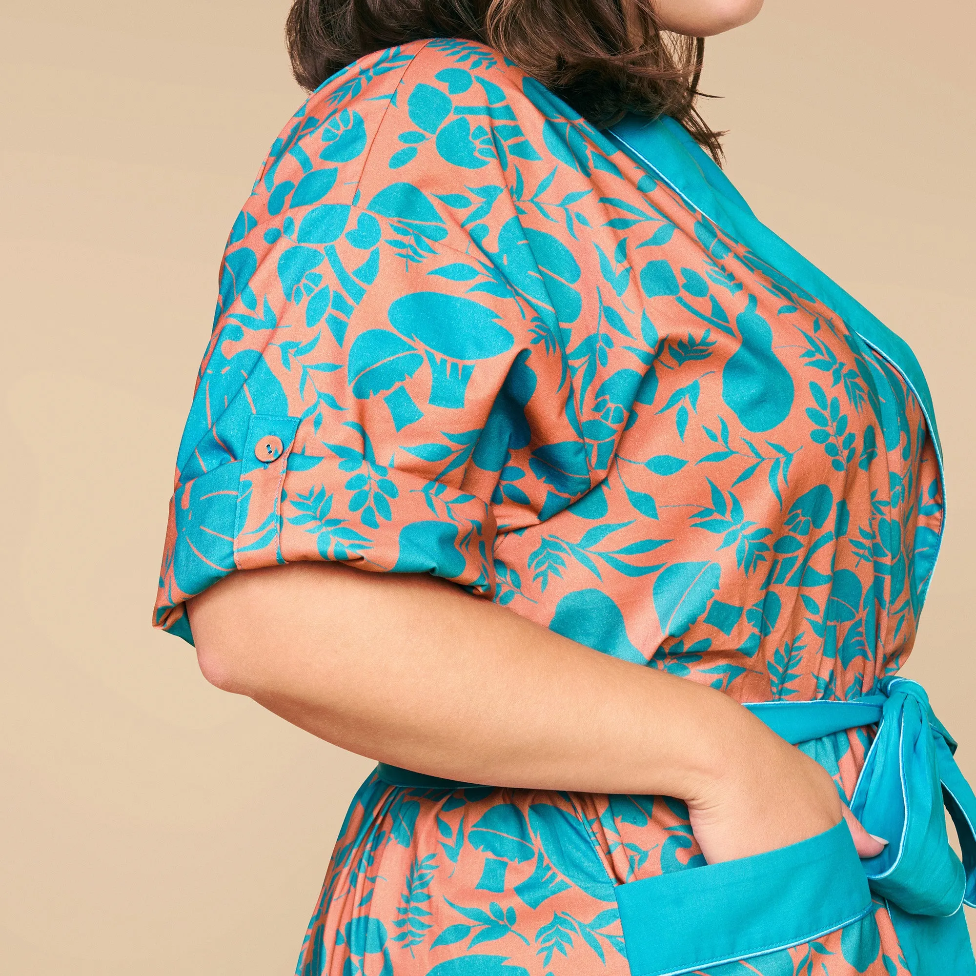 Veg Out Garden Robe in Ocean Salmon
