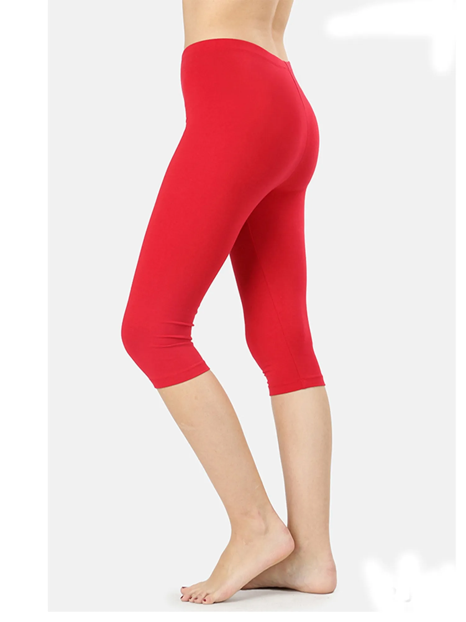 Womens Premium Cotton Comfortable Stretch Capri Leggings 15in Inseam (3-Pack)