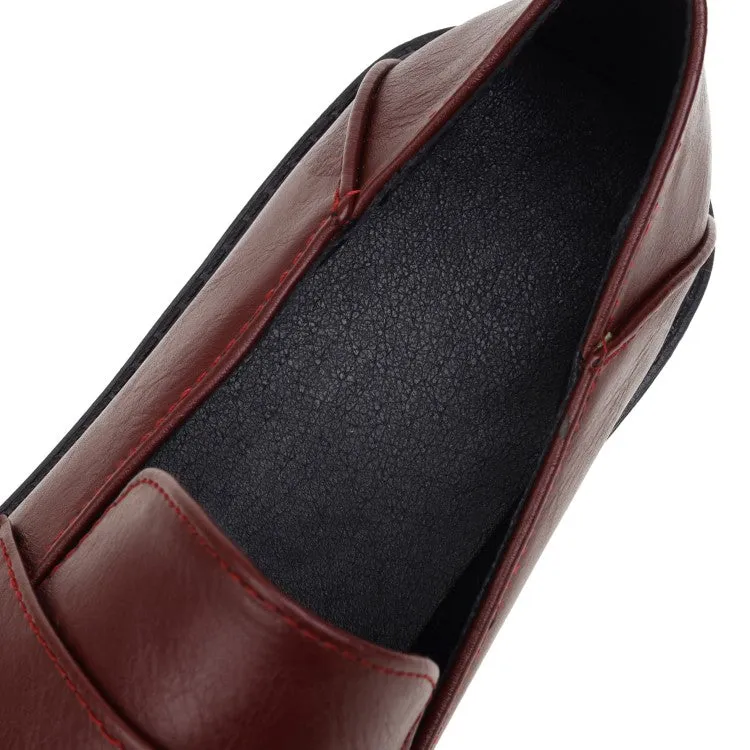 Women's Round Toe Shallow Block Chunky Heel Platform Loafers