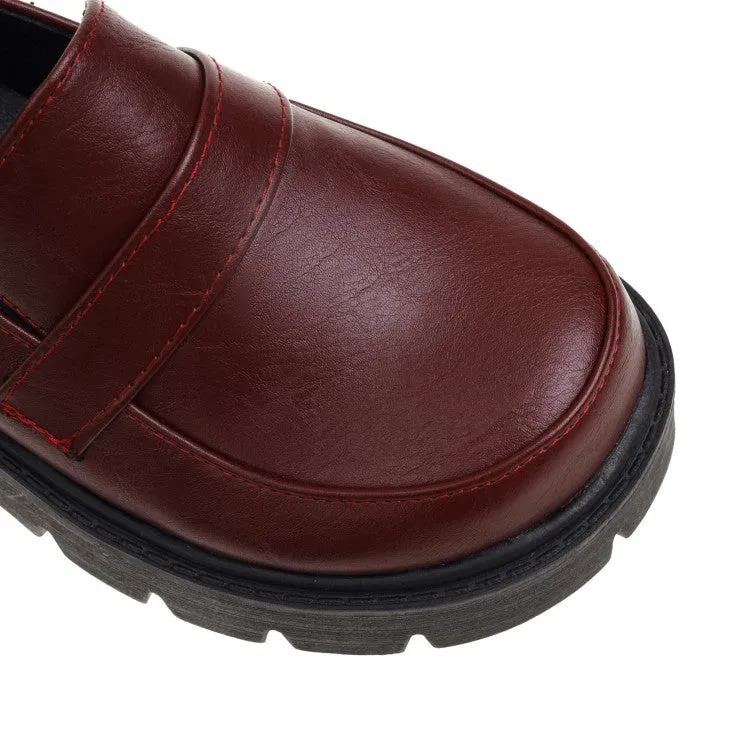 Women's Round Toe Shallow Block Chunky Heel Platform Loafers