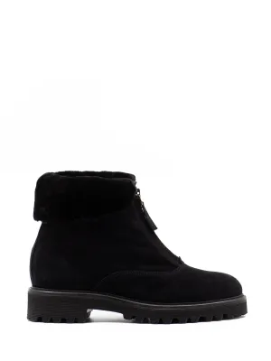 Zip-front shearling-lined boots in black suede